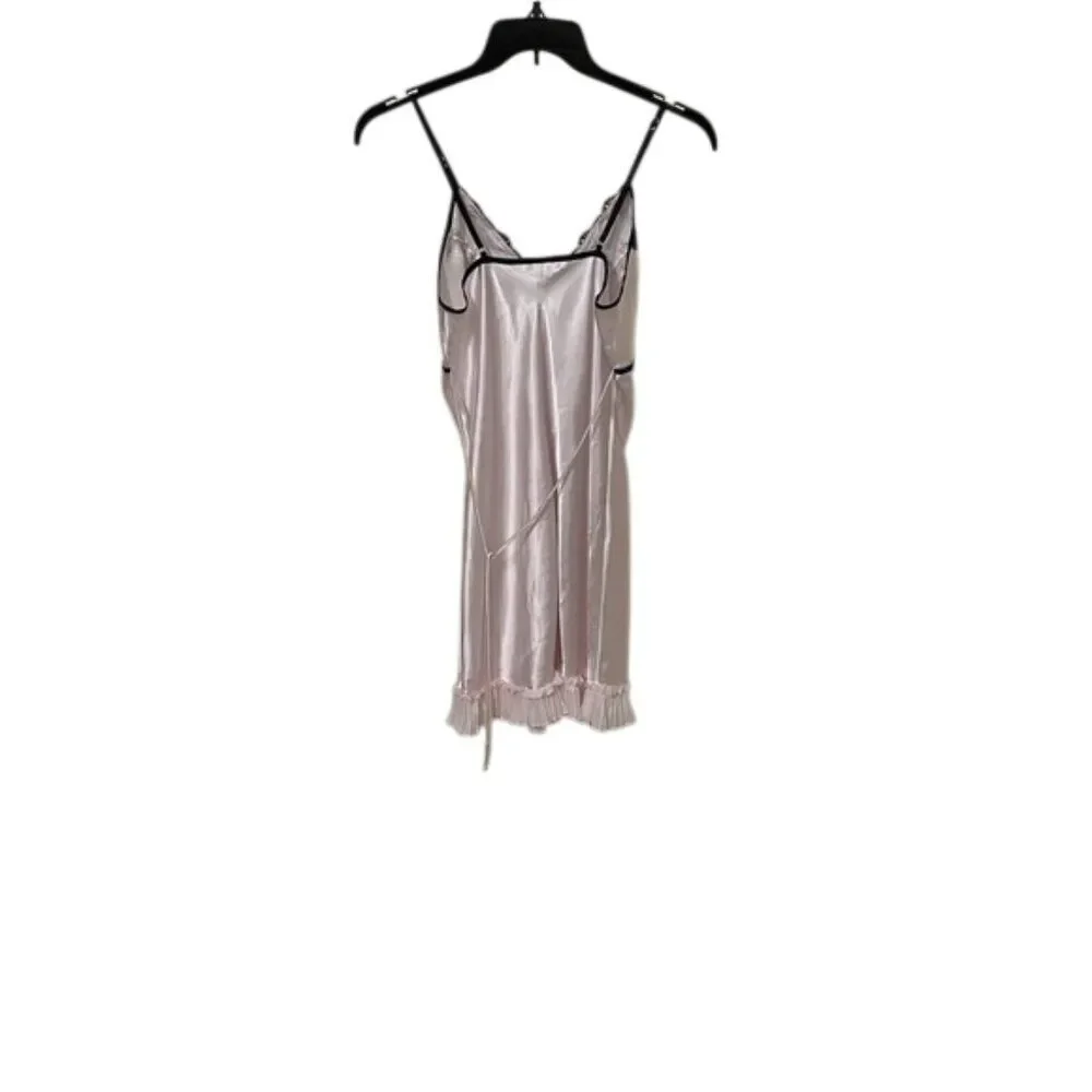 Linea Donatella Pink Satin Chemise Nightgown Lace Ruffle Hem Womens Medium